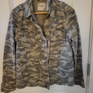 Mudd Women's Camouflage Jean Jacket - Green/Tan/Gray